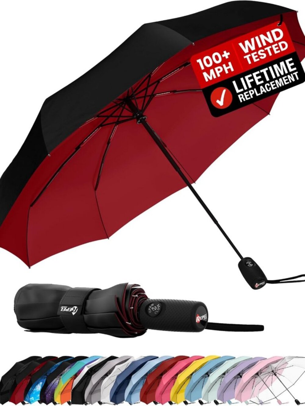 Compact Windproof Travel Umbrella - Auto Folding, 100MPH Wind Resistance